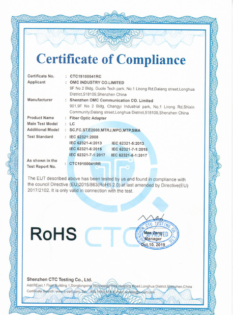 China OMC Industry Co.Limited Certificações